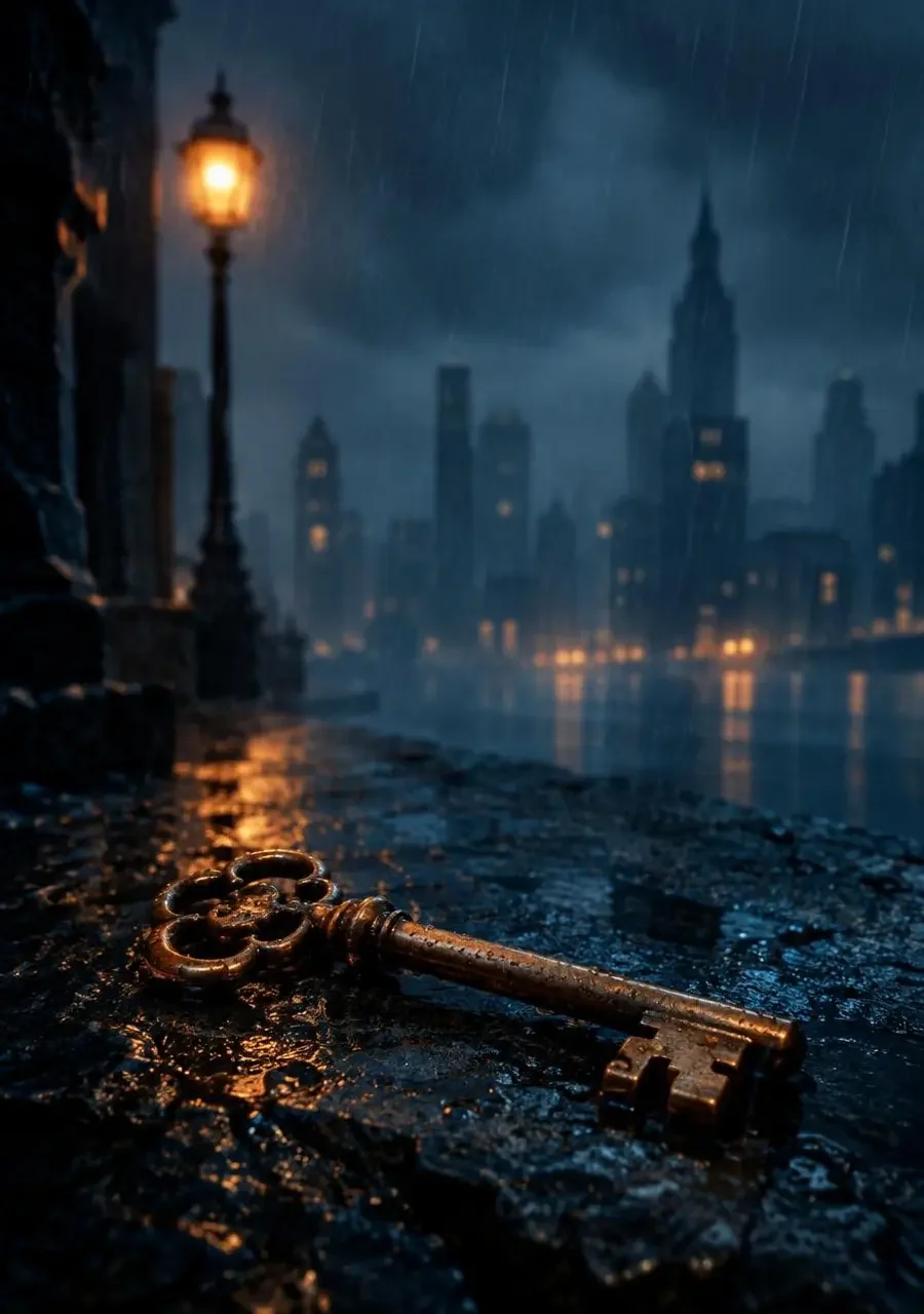 铜钥匙与暴雨夜 档案封面，旧案重启，一把打不开任何房门的钥匙，是十九年前那场暴雨唯一的物证。