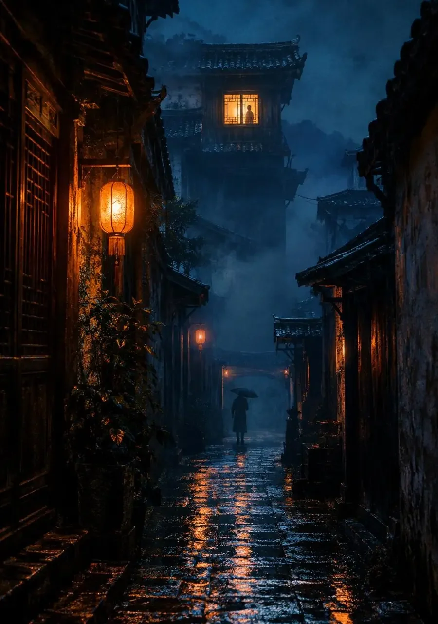 雨巷顶楼的目击者 档案封面，雨夜悬疑，目击者说他看见了凶手，可他的窗户并不朝向案发的那条巷子。